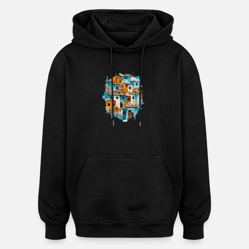 Bunte Bergdorf-Gemeinschaft - Oversized Unisex Hoodie - Schwarz