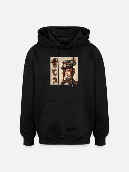 Schönes Mädchen im Steampunk-Stil - Oversized Unisex Hoodie - Schwarz