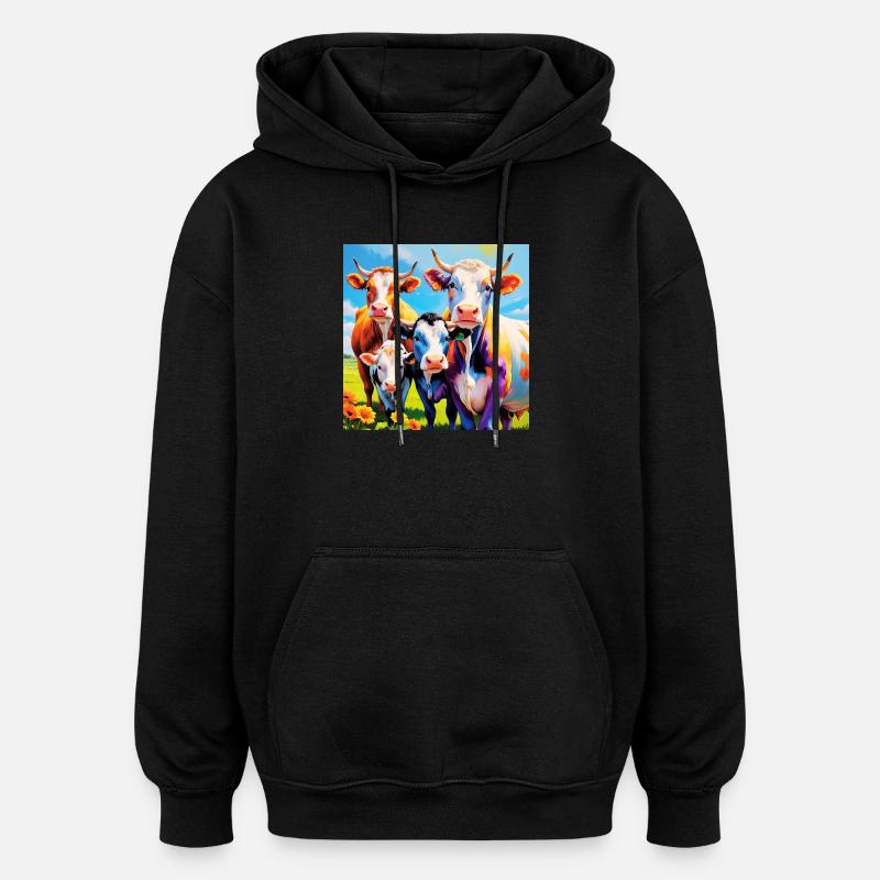 Lebendiges, farbenfrohes Kuhherden-Design - Oversized Unisex Hoodie - Schwarz