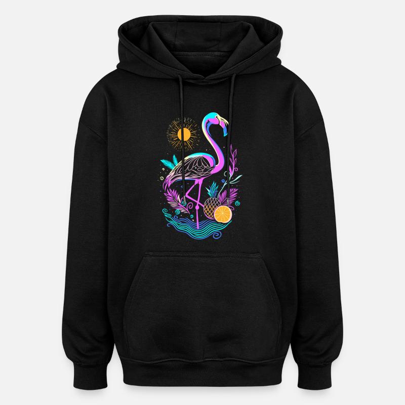 Fruits d’ananas flamant rose - Sweat à capuche oversize unisexe - noir