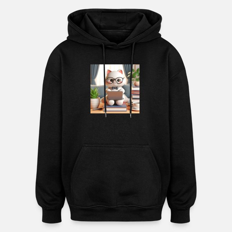 3D Computer Cat - Oversized Unisex Hoodie - black