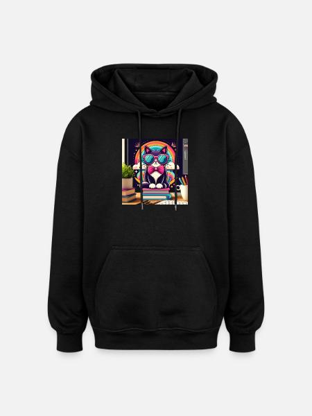 Studious cat with glasses - Oversized Unisex Hoodie - black