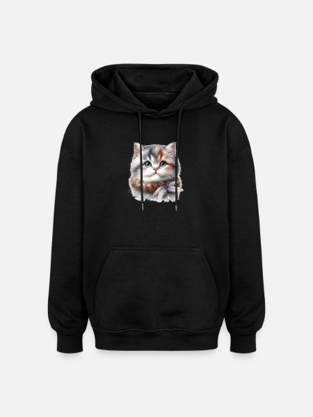 Cute Cat - Oversized Unisex Hoodie - black