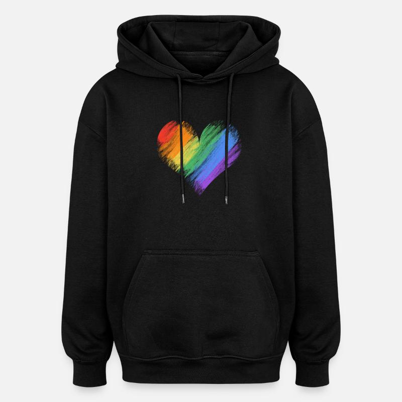 Regenbogenherz Pinselstrich - Oversized Unisex Hoodie - Schwarz