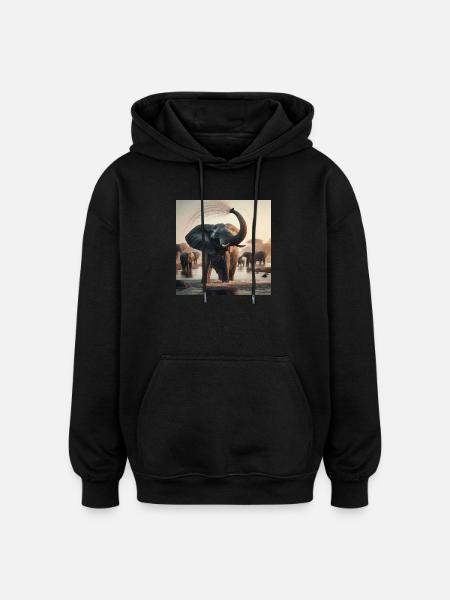 Elefanten im Dschungel - Oversized Unisex Hoodie - Schwarz
