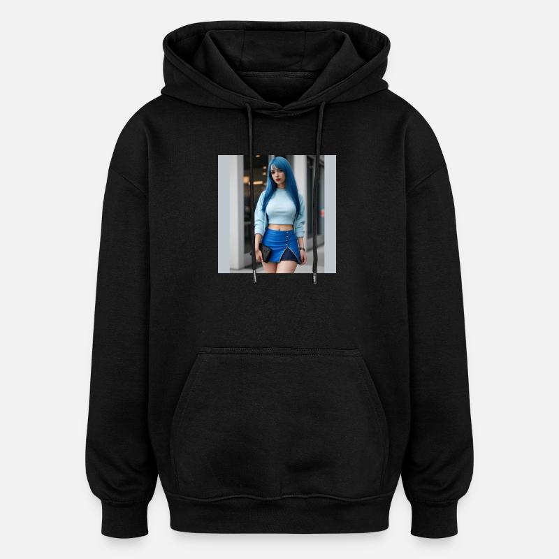 Bleu au style féminin - Sweat à capuche oversize unisexe - noir