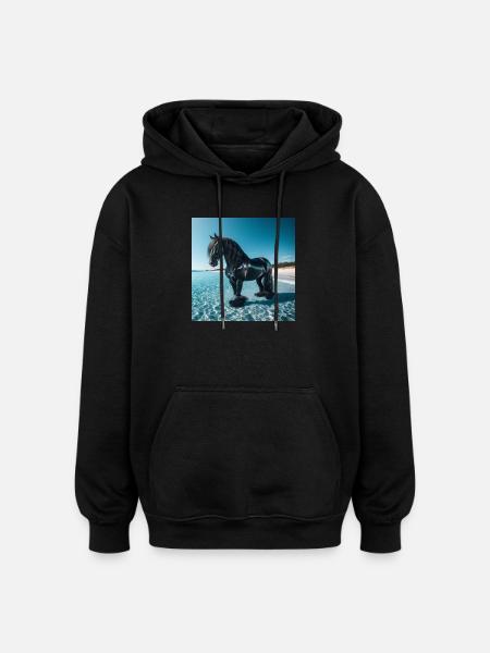 Cheval dans l’eau - Sweat à capuche oversize unisexe - noir
