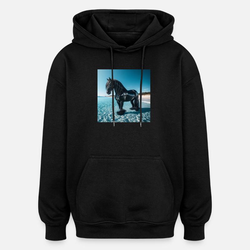 Pferd im Wasser - Oversized Unisex Hoodie - Schwarz