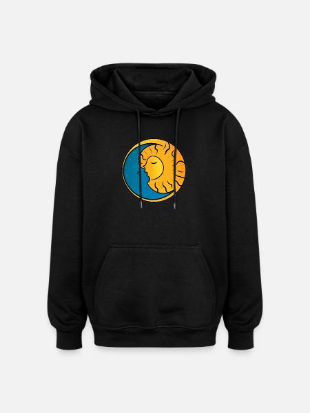 Soleil et Lune - Sweat à capuche oversize unisexe - noir