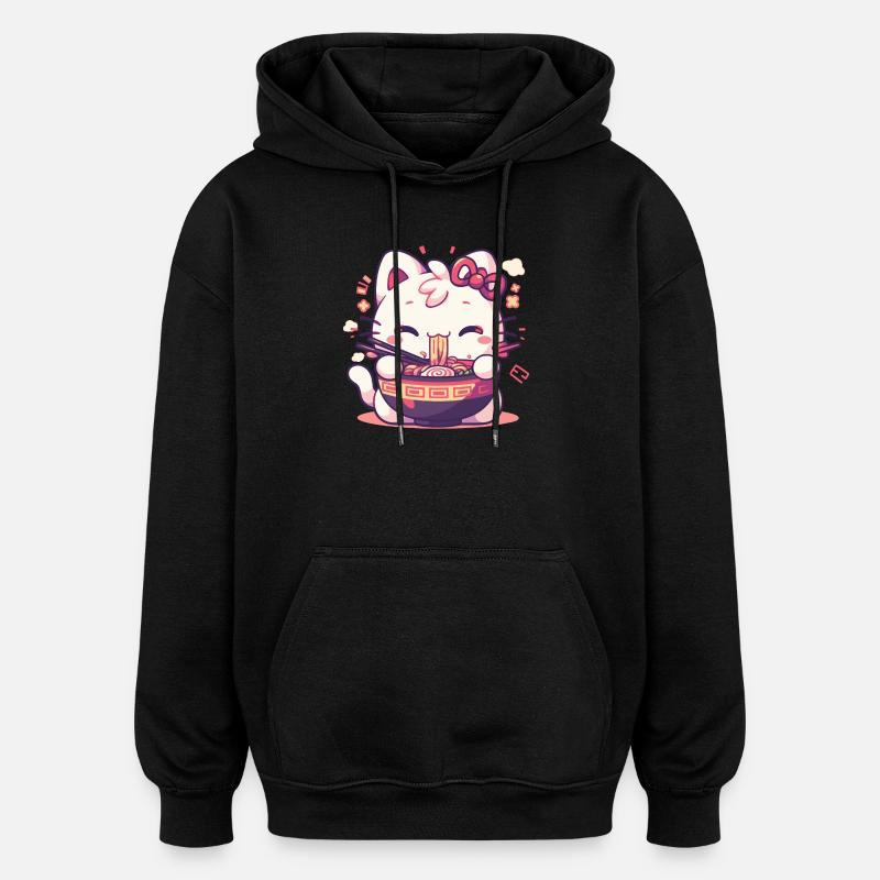Chat qui mange des Ramens - Sweat à capuche oversize unisexe - noir