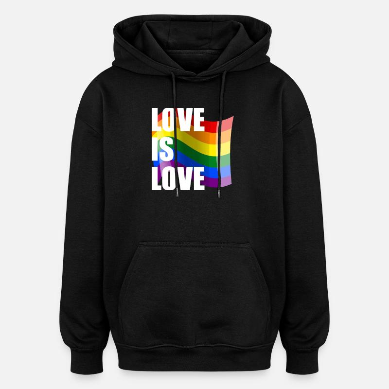 Rainbow Love Wave Design - Oversized Unisex Hoodie - black