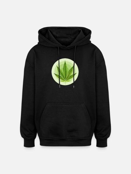 Circular Grafic Cannabis Leaf - Oversized Unisex Hoodie - black