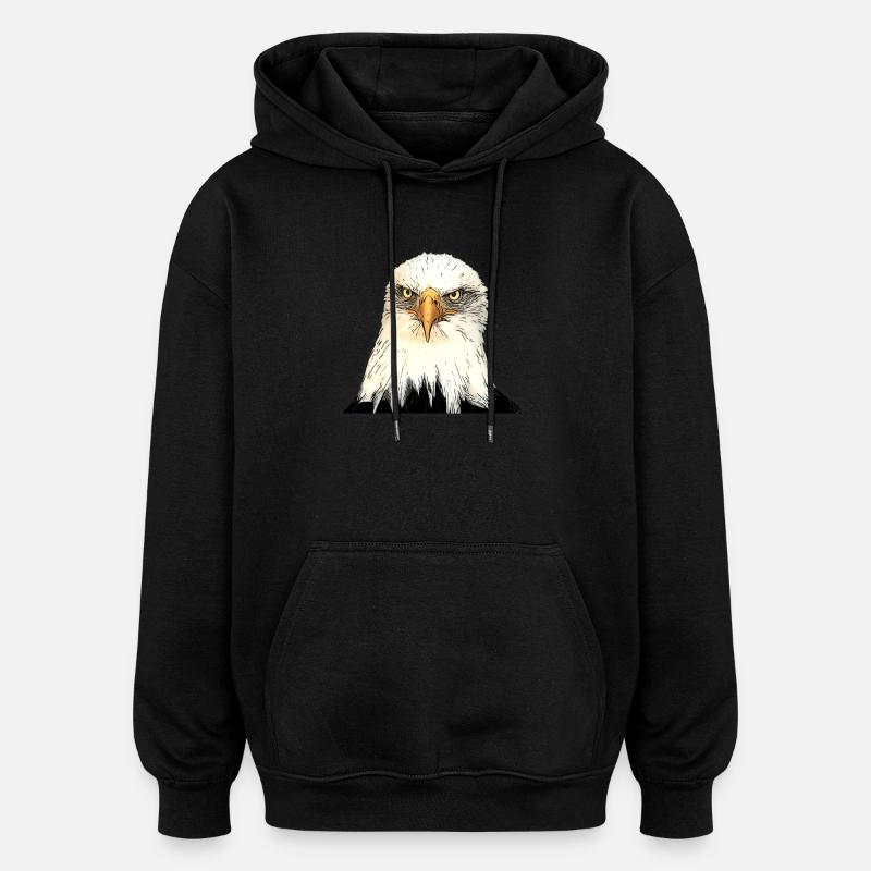 Adlerkopf Illustration mit intensivem Blick - Oversized Unisex Hoodie - Schwarz