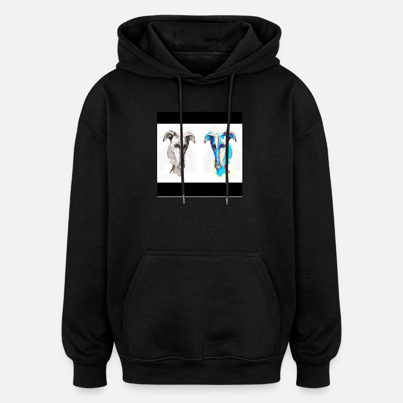 Double croquis de chien Pop Art - Sweat à capuche oversize unisexe - noir