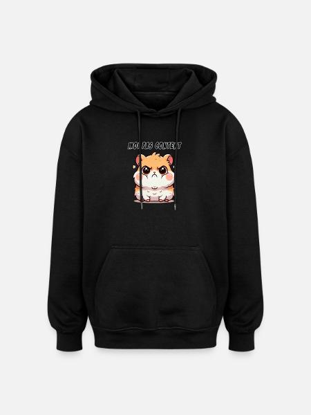 Hamster "Moi pas content" - Sweat à capuche oversize unisexe - noir