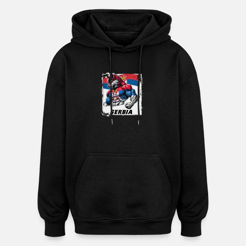 Serbia wolf flag design - Oversized Unisex Hoodie - black