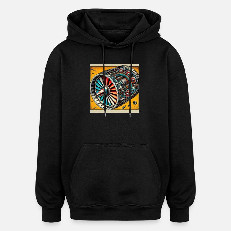Turbine Unleashed: Comic Art - Airplane Turbine - Oversized Unisex Hoodie - black