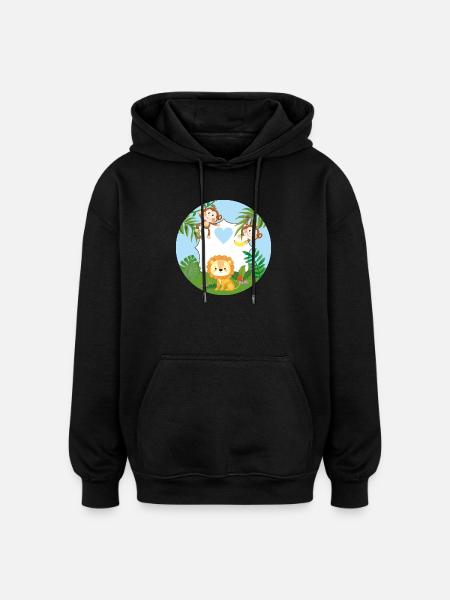 Freundschaft - Kleine Äffchen & Löwe  - Oversized Unisex Hoodie - Schwarz