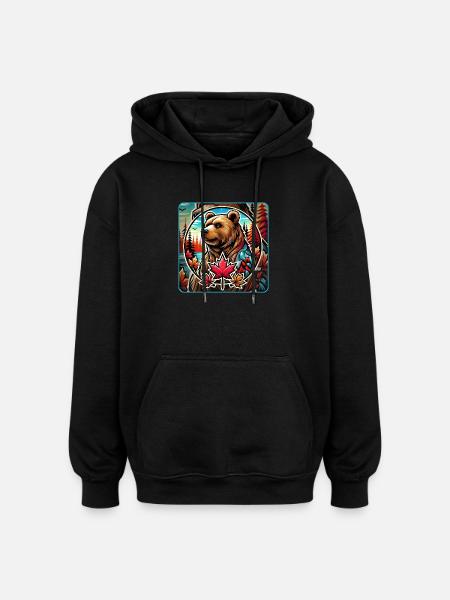 Canada bear nature design - Oversized Unisex Hoodie - black