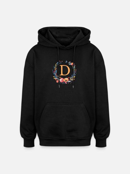 D Monogram, Flower Wreath, Personalizable - Oversized Unisex Hoodie - black