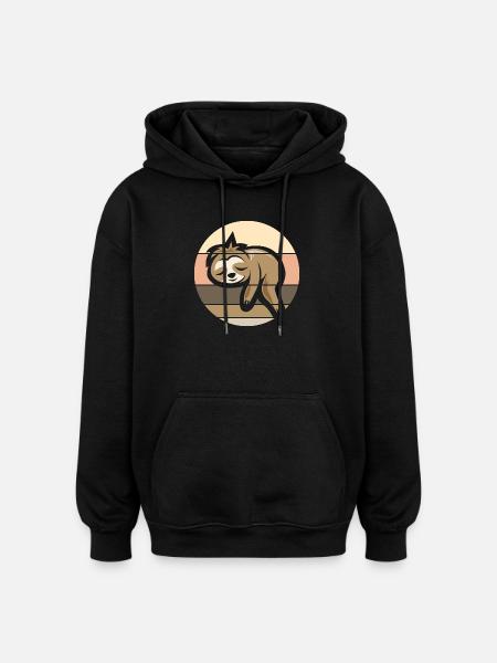 retro sloth comic icon sunset logo - Oversized Unisex Hoodie - black