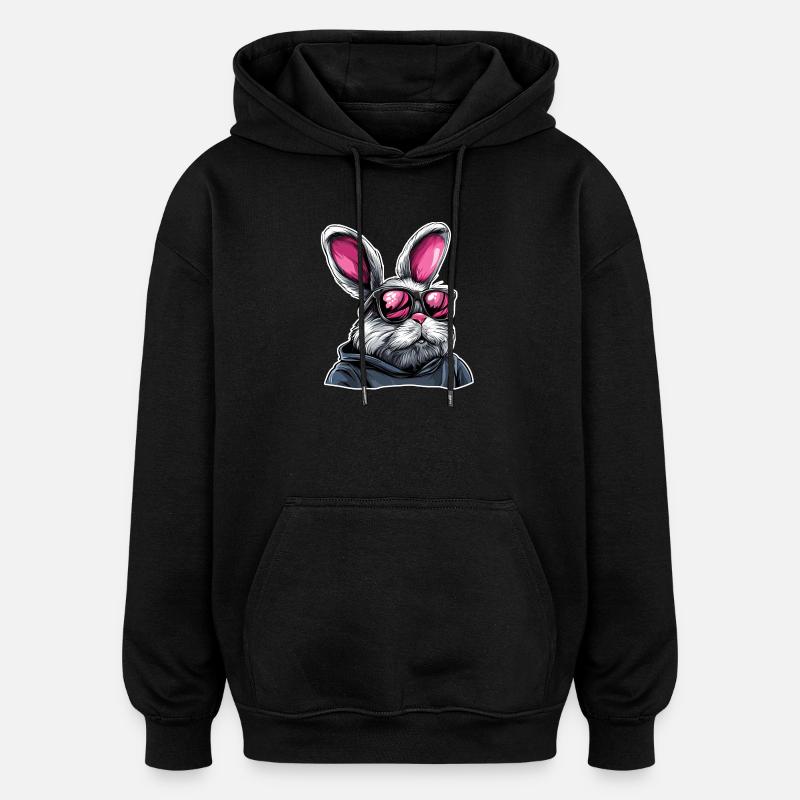 Lapin à lunettes de soleil néon en sweat à capuche - Sweat à capuche oversize unisexe - noir