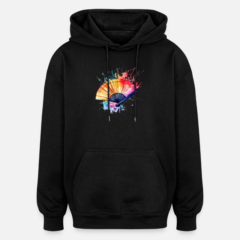 Éventail aquarelle éclatant - Sweat à capuche oversize unisexe - noir