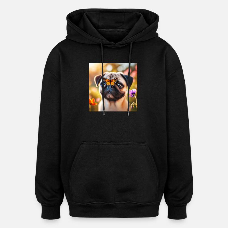 Chien intelligent avec papillon - Sweat à capuche oversize unisexe - noir