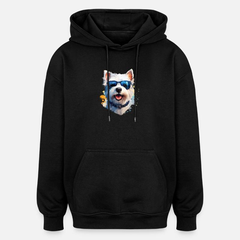 Westie avec lunettes de soleil - Sweat à capuche oversize unisexe - noir