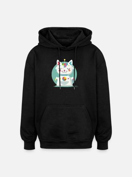 Geometric Robot Cat – Creative Illustration - Oversized Unisex Hoodie - black