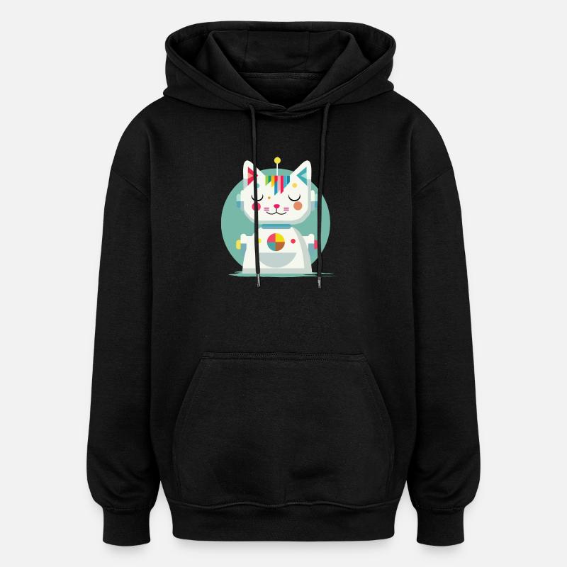 Chat robot géométrique - Illustration créative - Sweat à capuche oversize unisexe - noir