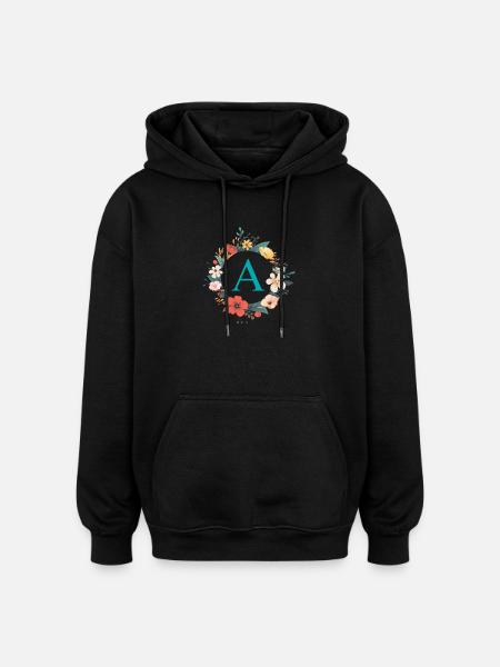 A Monogram, Flower Wreath, Personalizable - Oversized Unisex Hoodie - black