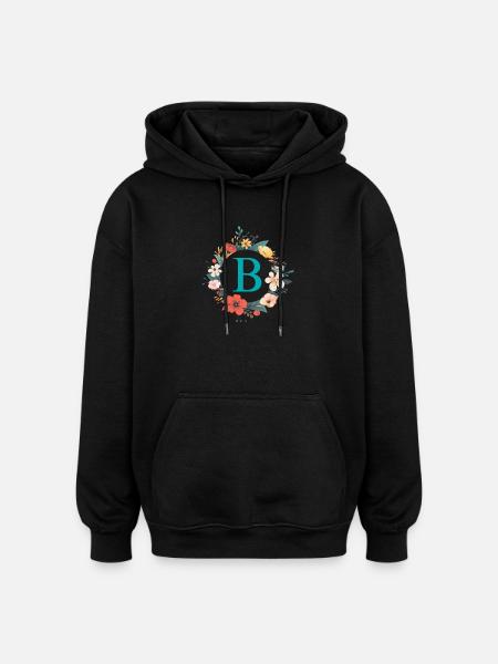 B Monogram, Flower Wreath, Personalizable - Oversized Unisex Hoodie - black