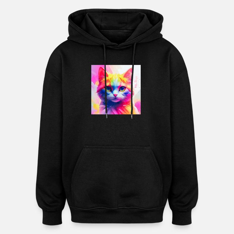 Lebendiges Regenbogenkatzen-Kunstwerk - Oversized Unisex Hoodie - Schwarz