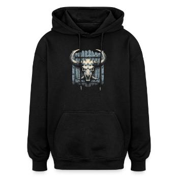 Bison-Schädel - Oversized Unisex Hoodie - Schwarz - Vorne - Noah (186cm)