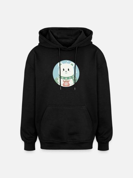 Cute polar bear in Christmas spirit - Oversized Unisex Hoodie - black