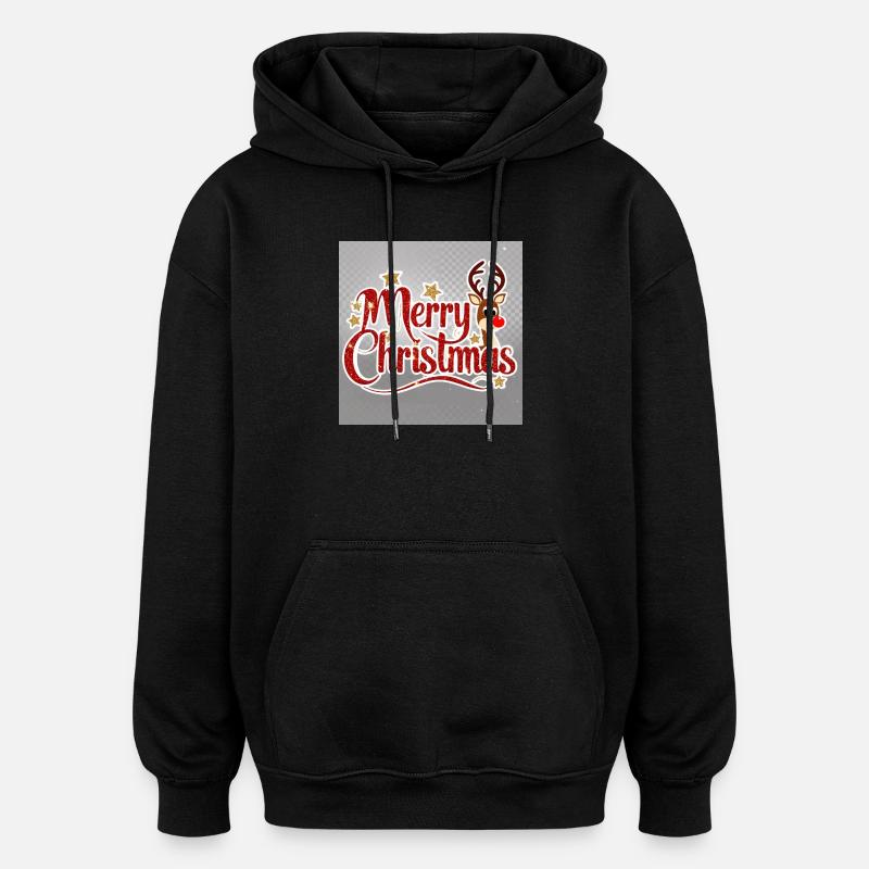 Merry Christmas Reindeer Glitter Script - Oversized Unisex Hoodie - black