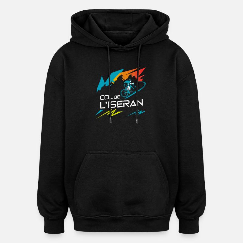 Col de l’Iseran Cycling Art - Sweat à capuche oversize unisexe - noir