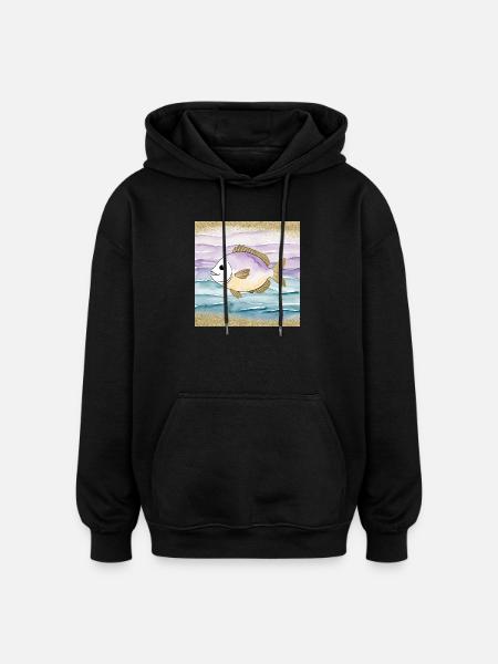 Verspielter Fisch im Wasser - Oversized Unisex Hoodie - Schwarz