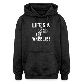 BMX bike fun Wheelie - Oversized Unisex Hoodie - charcoal grey - Front - Noah (186cm)