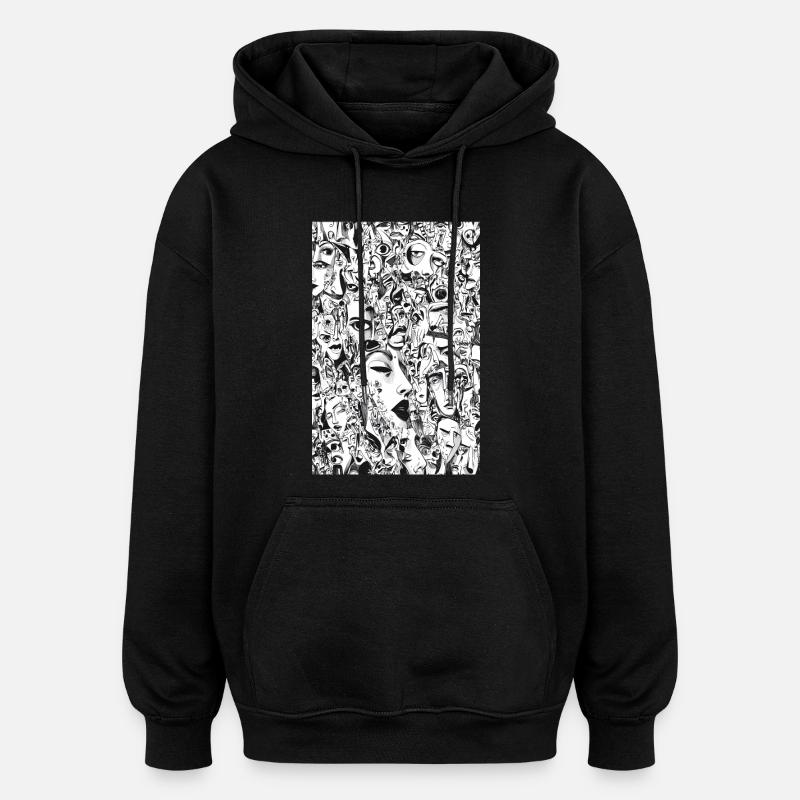 Masken-Mosaik: Gesichtskarussell - Oversized Unisex Hoodie - Schwarz