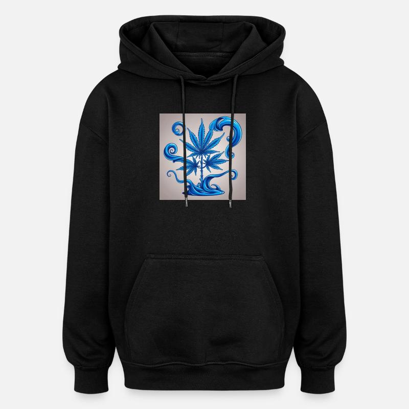 Blauer Hanfbaum mit Wasserdesign - Oversized Unisex Hoodie - Schwarz