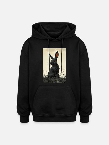 Night rabbit in the fog - Oversized Unisex Hoodie - black