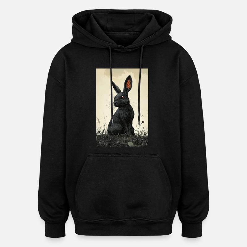 Lapin de nuit dans le brouillard - Sweat à capuche oversize unisexe - noir