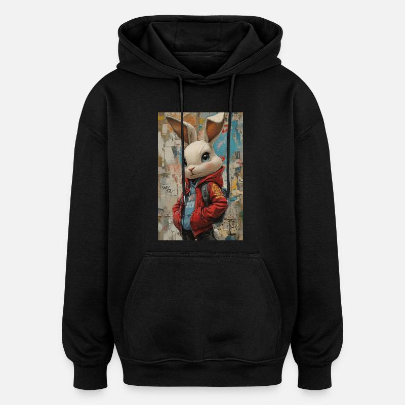 Häschen im Graffiti-Jacke - Oversized Unisex Hoodie - Schwarz
