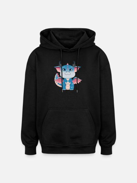 Azure Dragonling Charm - Oversized Unisex Hoodie - black