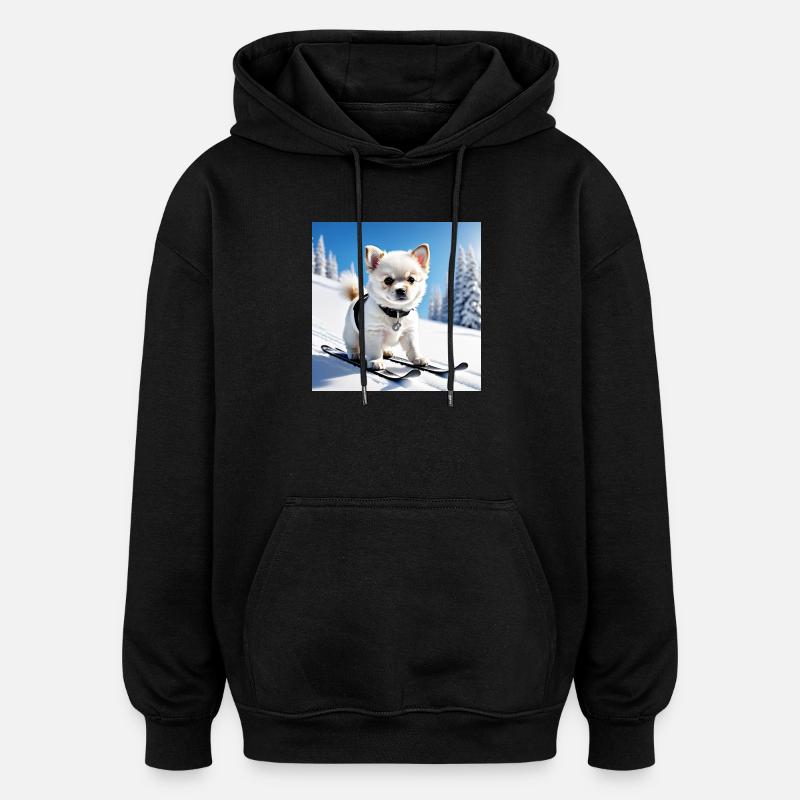 Paw Tracks Snow Penguin Design - Oversized Unisex Hoodie - black