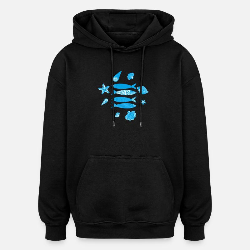 Underwater Sea Fish Pattern - Oversized Unisex Hoodie - black