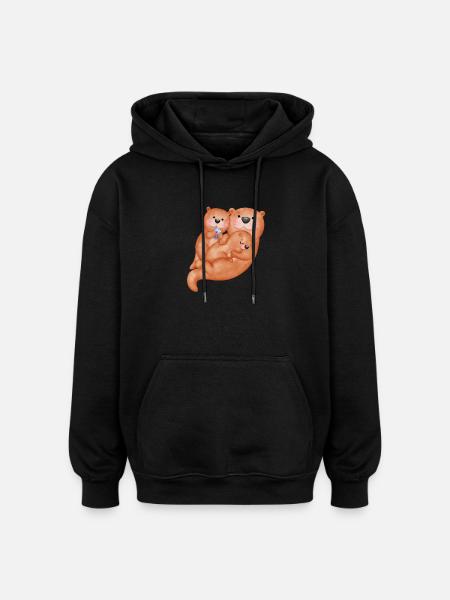 Cute otter family - Oversized Unisex Hoodie - black