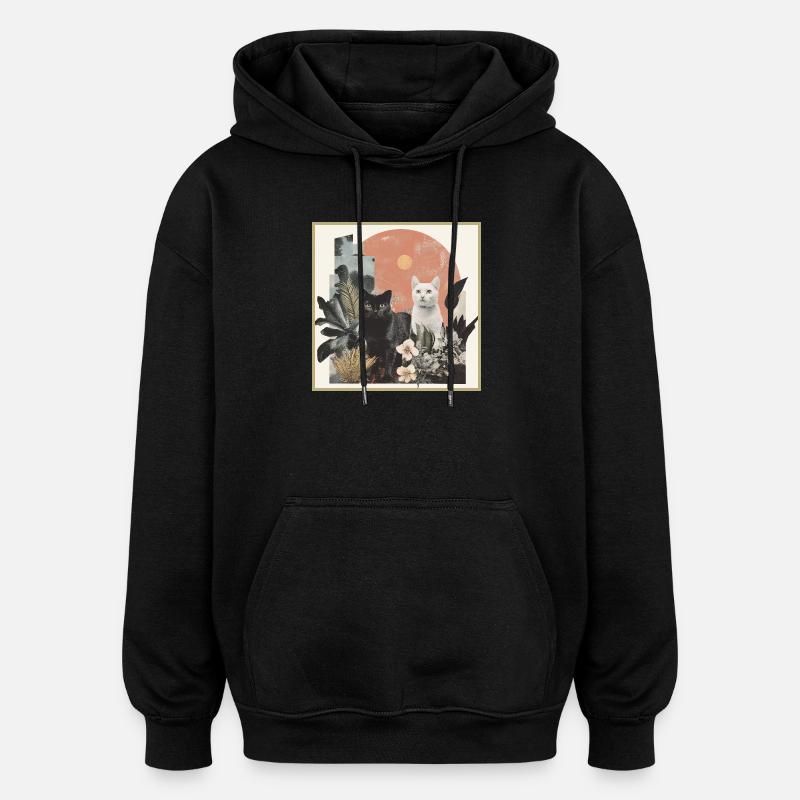 collage de chats - Sweat à capuche oversize unisexe - noir